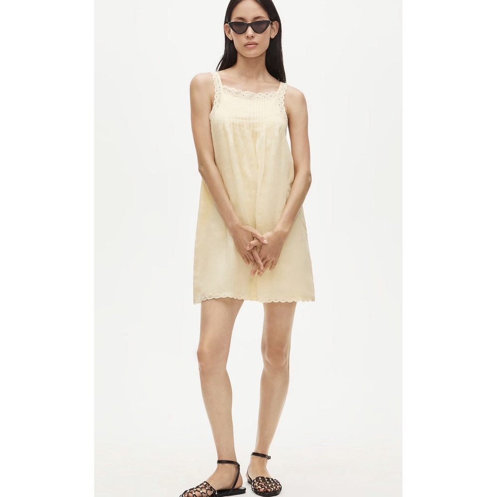 J CREW XS Scallop-trim mini dress RamieLemongrass Yellow